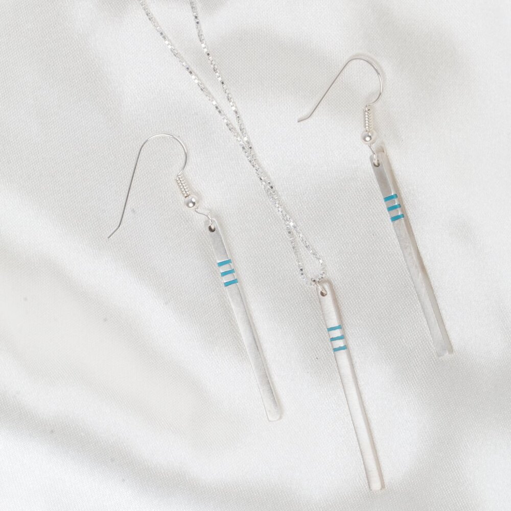 TSkies Sterling Silver and Turquoise Drop Earrings and Necklace Set